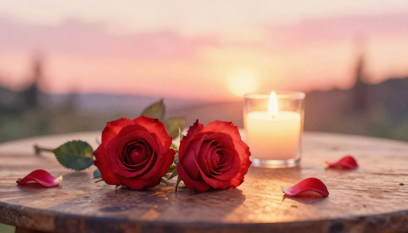 A beautiful watercolor painting of two delicate red roses re...