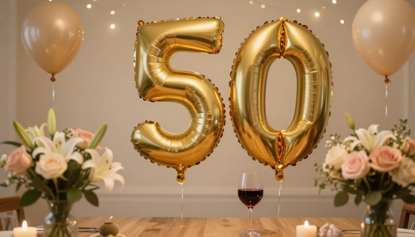 A warm and elegant birthday celebration setting, a golden nu...