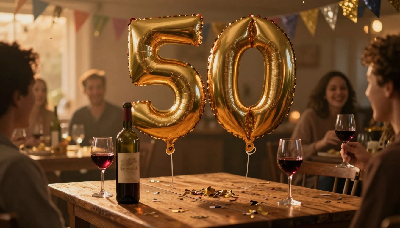 A festive and warm celebration of a 50th birthday. In the ce...