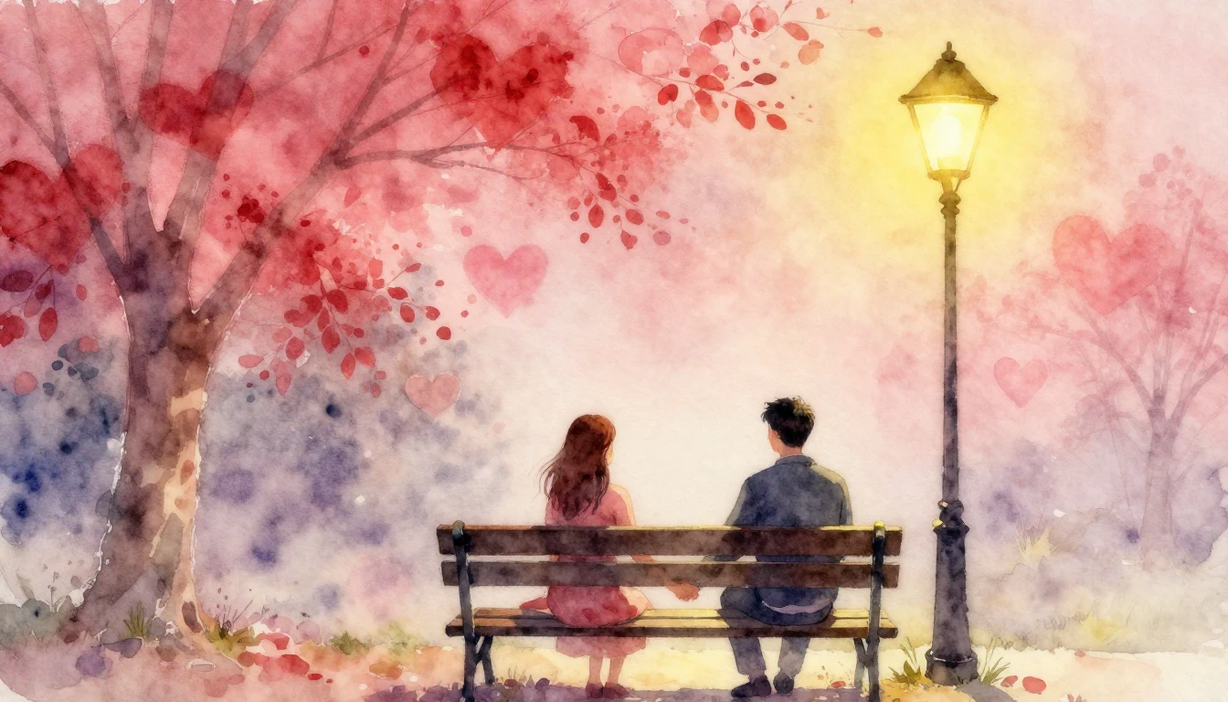 A soft and dreamy watercolor painting of a couple holding ha...
