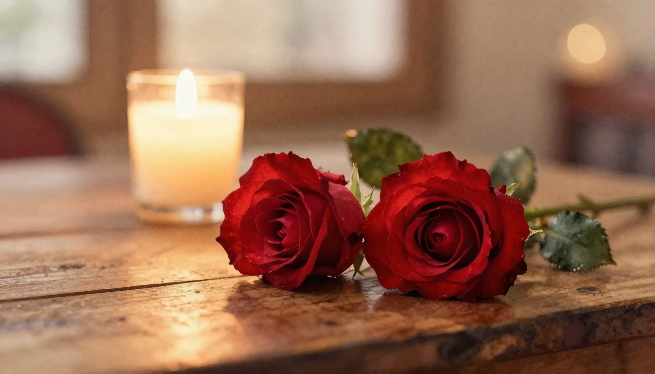 A soft watercolor painting of two delicate red roses resting...