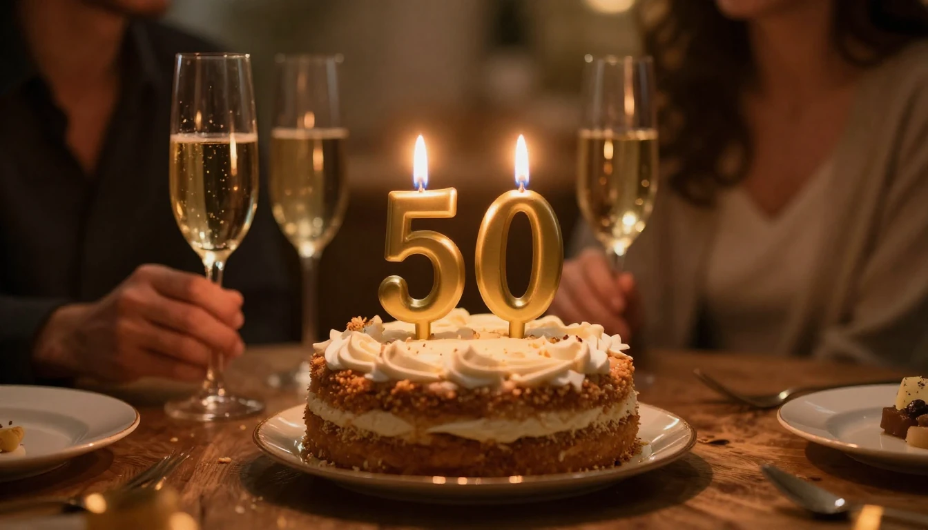 A cinematic shot of a warmly lit rustic table, featuring a b...