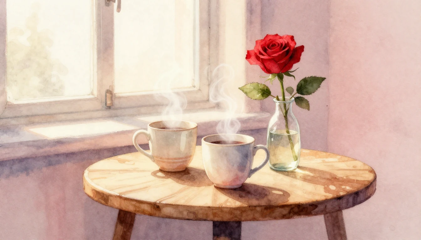 A soft and dreamy watercolor illustration of a cozy indoor s...