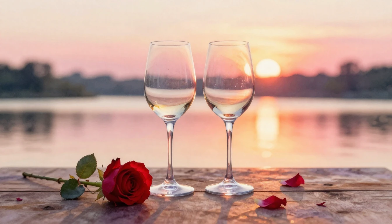 A beautiful watercolor painting of two elegant wine glasses ...