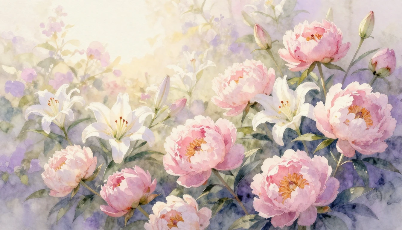 A beautiful and soft watercolor painting depicting a bloomin...