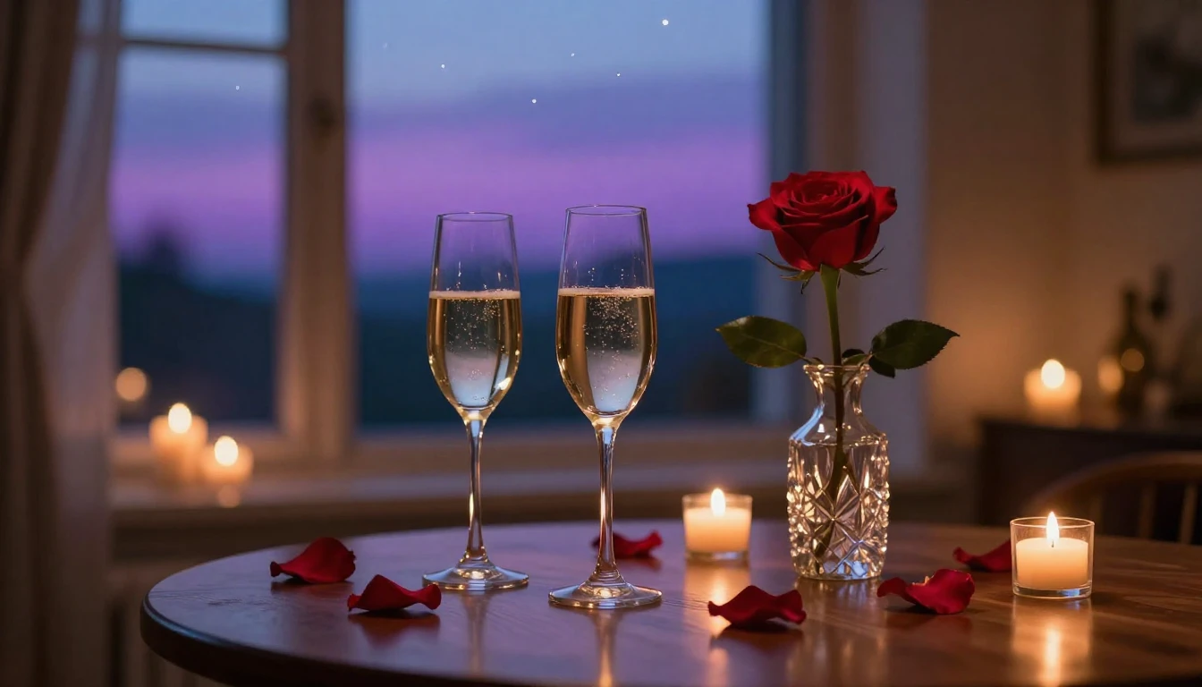 A high-quality cinematic scene of a cozy, dimly lit room dur...