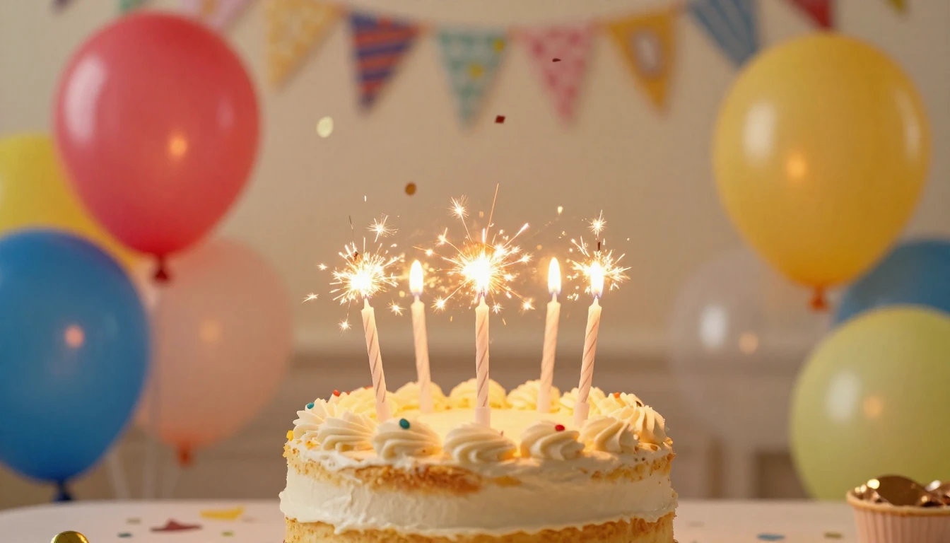 A festive and bright birthday celebration scene, focusing on...