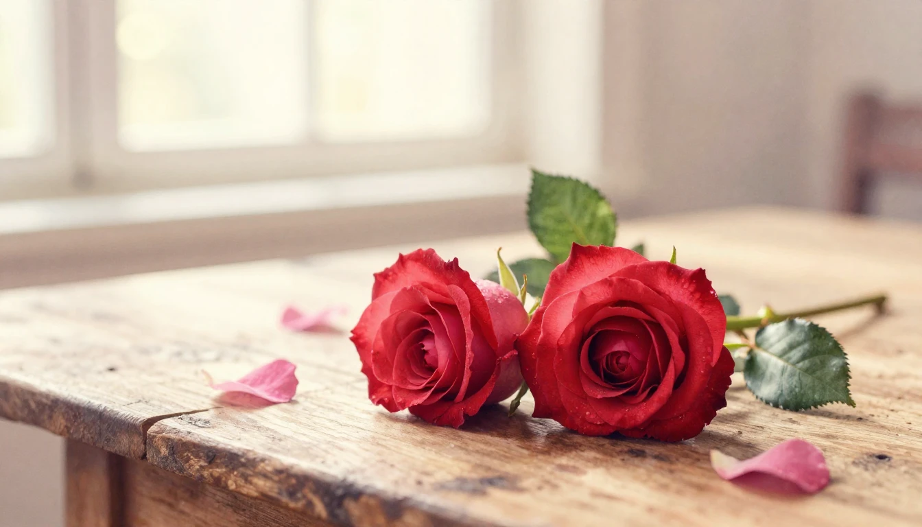 A beautiful watercolor painting of two delicate red roses in...