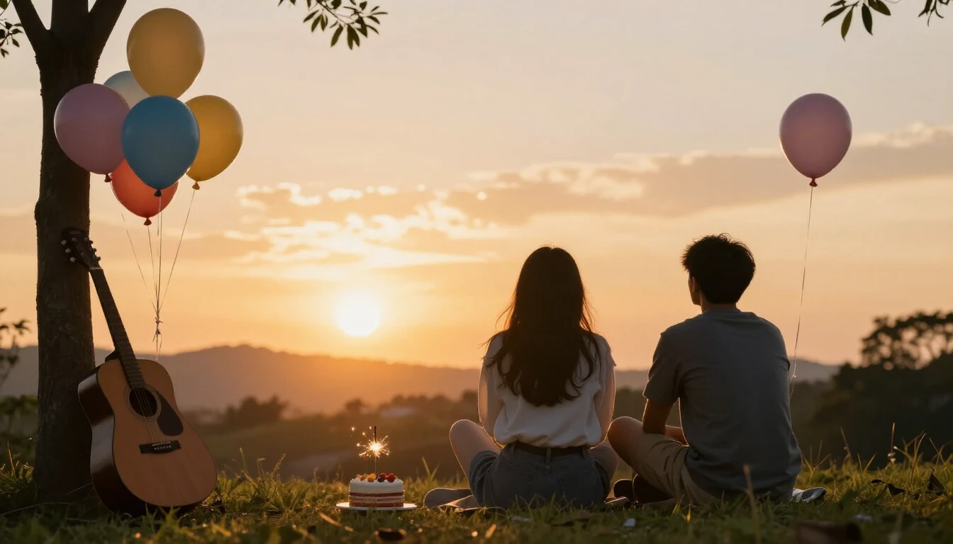 A warm and nostalgic image featuring two silhouettes of frie...