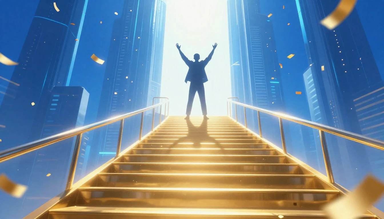 A vibrant digital art composition symbolizing career success...