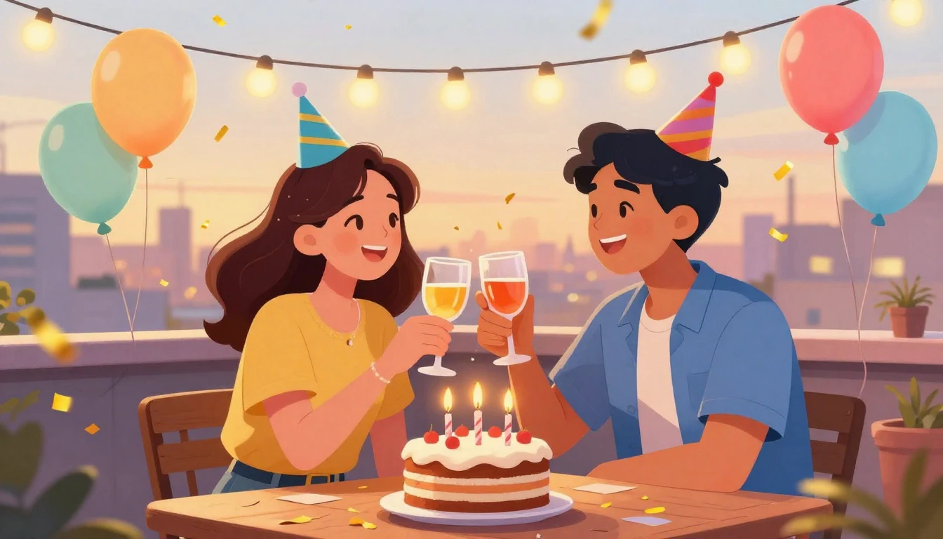 A vibrant and joyful illustration of two best friends celebr...