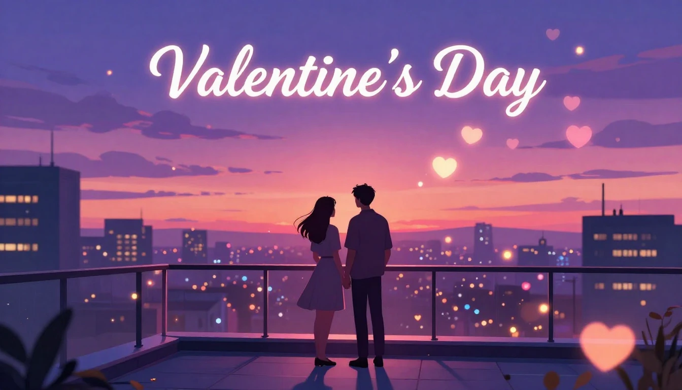 A romantic and vibrant illustration for a Valentine's Day so...