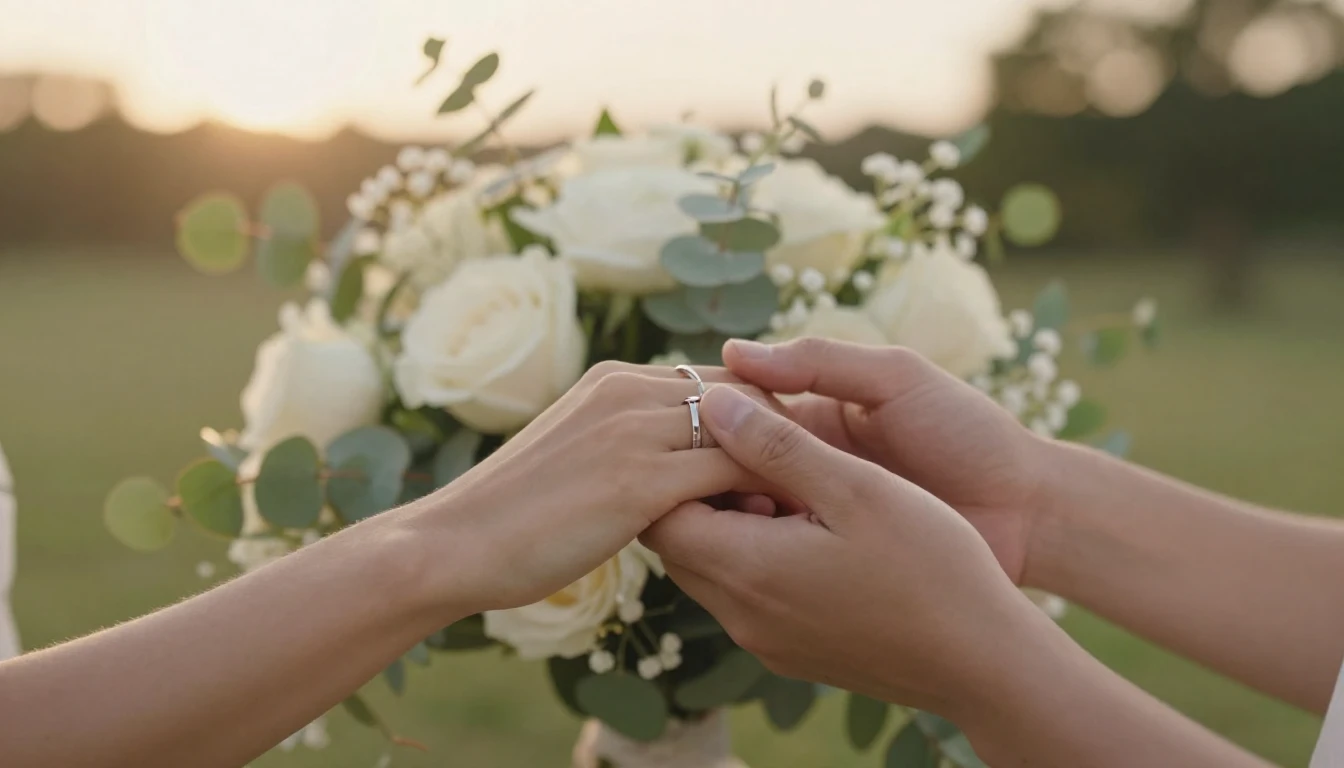 A romantic and delicate composition featuring two hands gent...