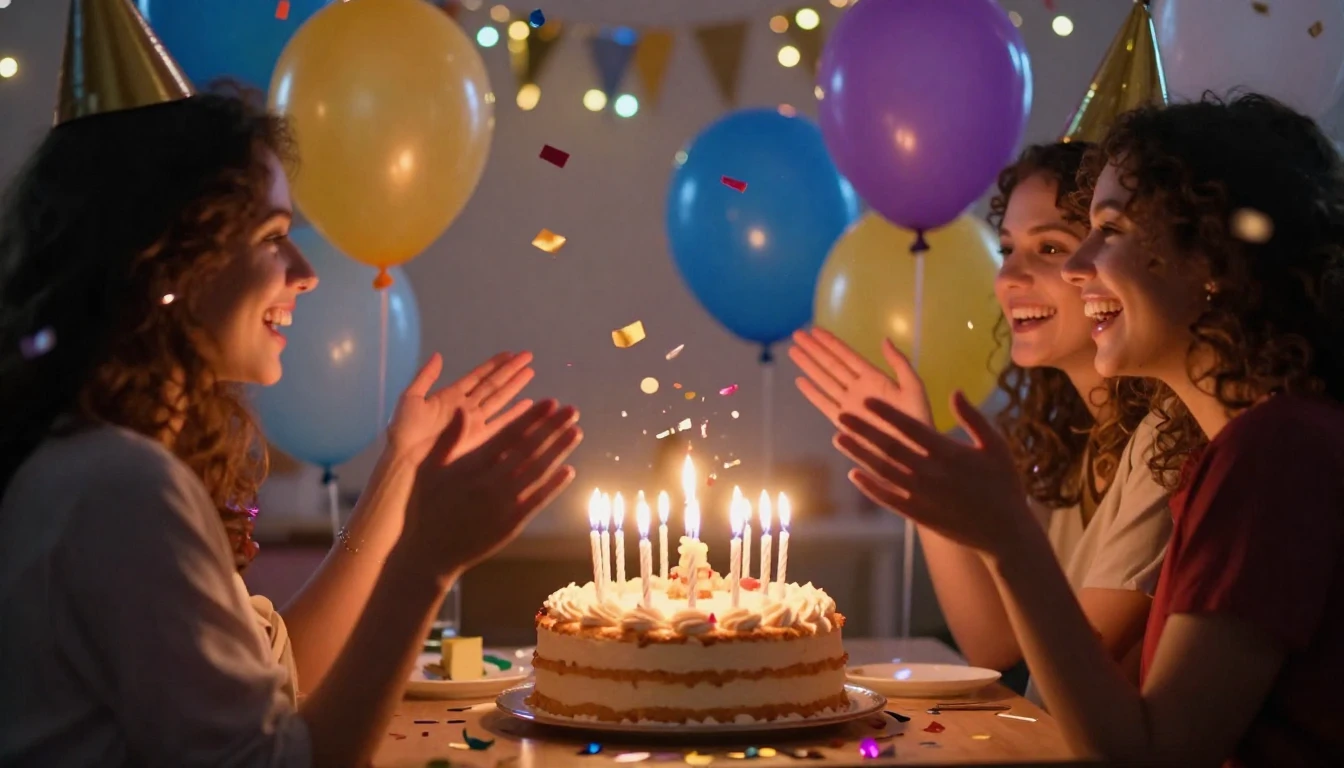 A vibrant and festive birthday celebration scene focusing on...