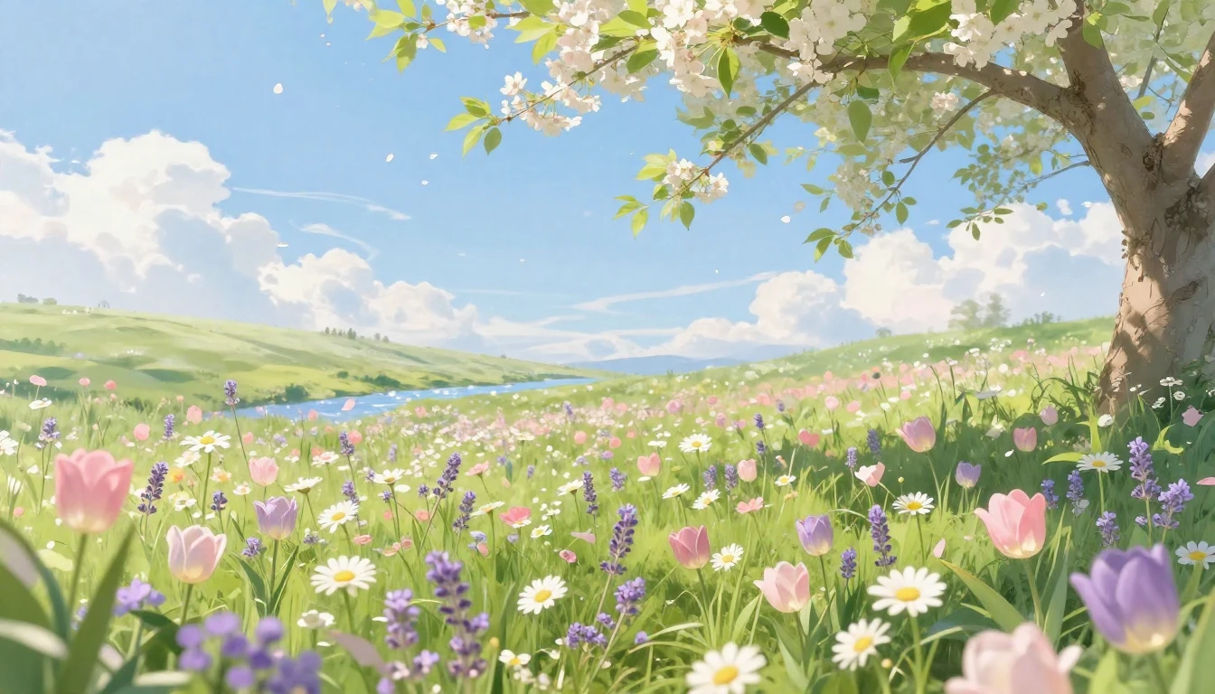 A breathtaking landscape of a sun-drenched meadow in full sp...