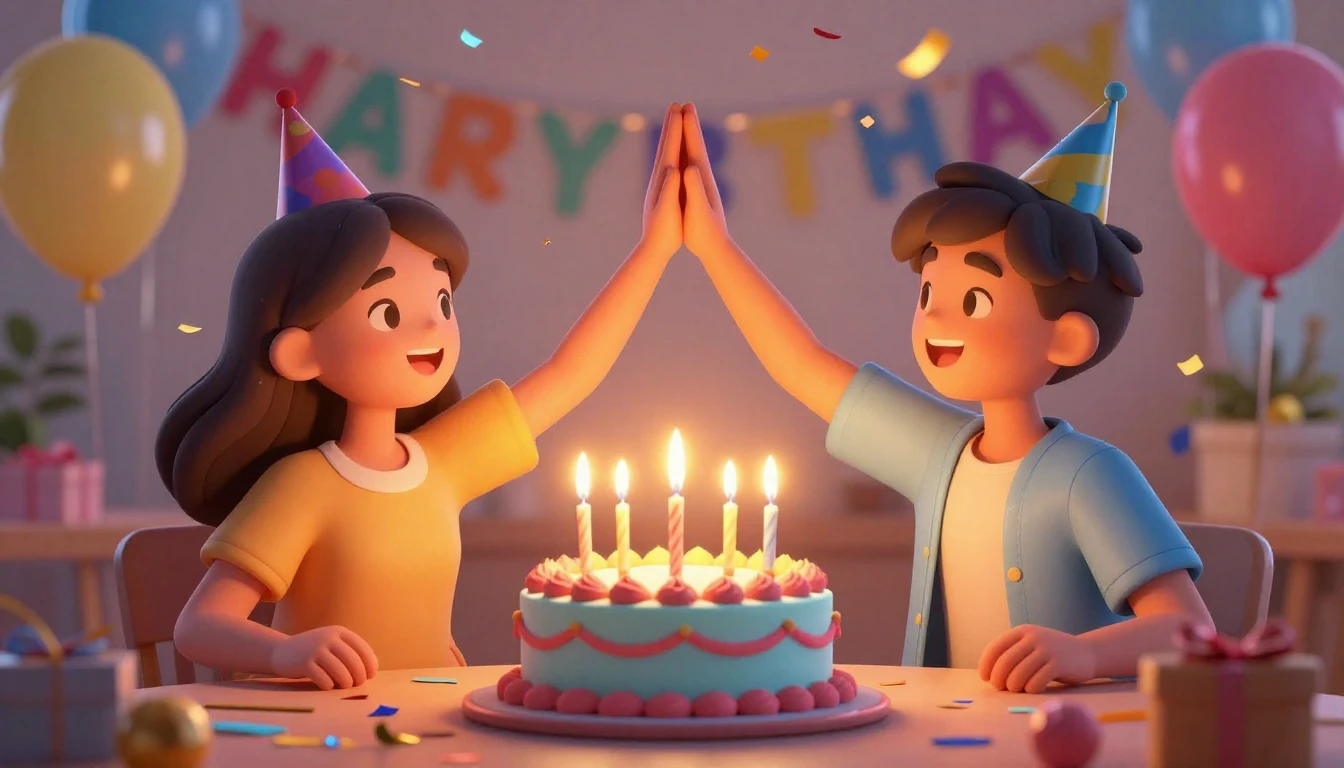 A vibrant and joyful birthday celebration scene. A beautiful...