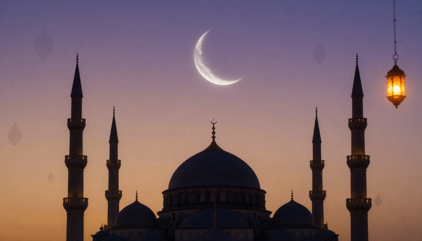 A breathtaking scene of a thin crescent moon hanging over a ...