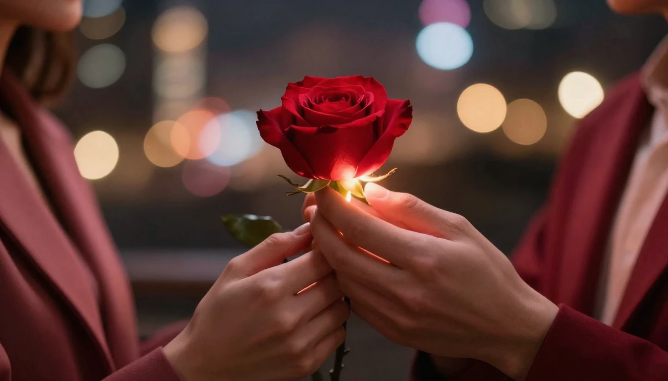 A romantic and intimate close-up scene focusing on two hands...