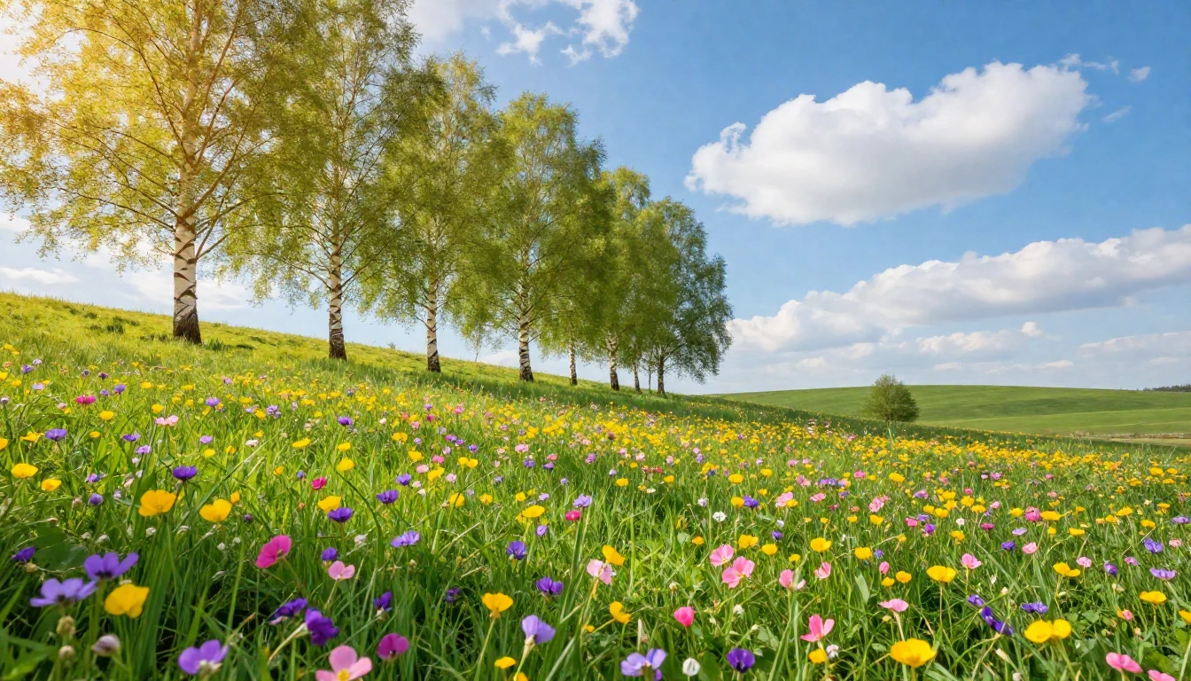 A breathtaking spring landscape bursting with life, vibrant ...