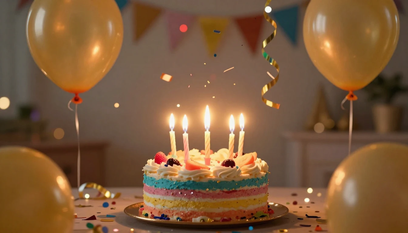 A festive and vibrant birthday celebration scene, centered a...