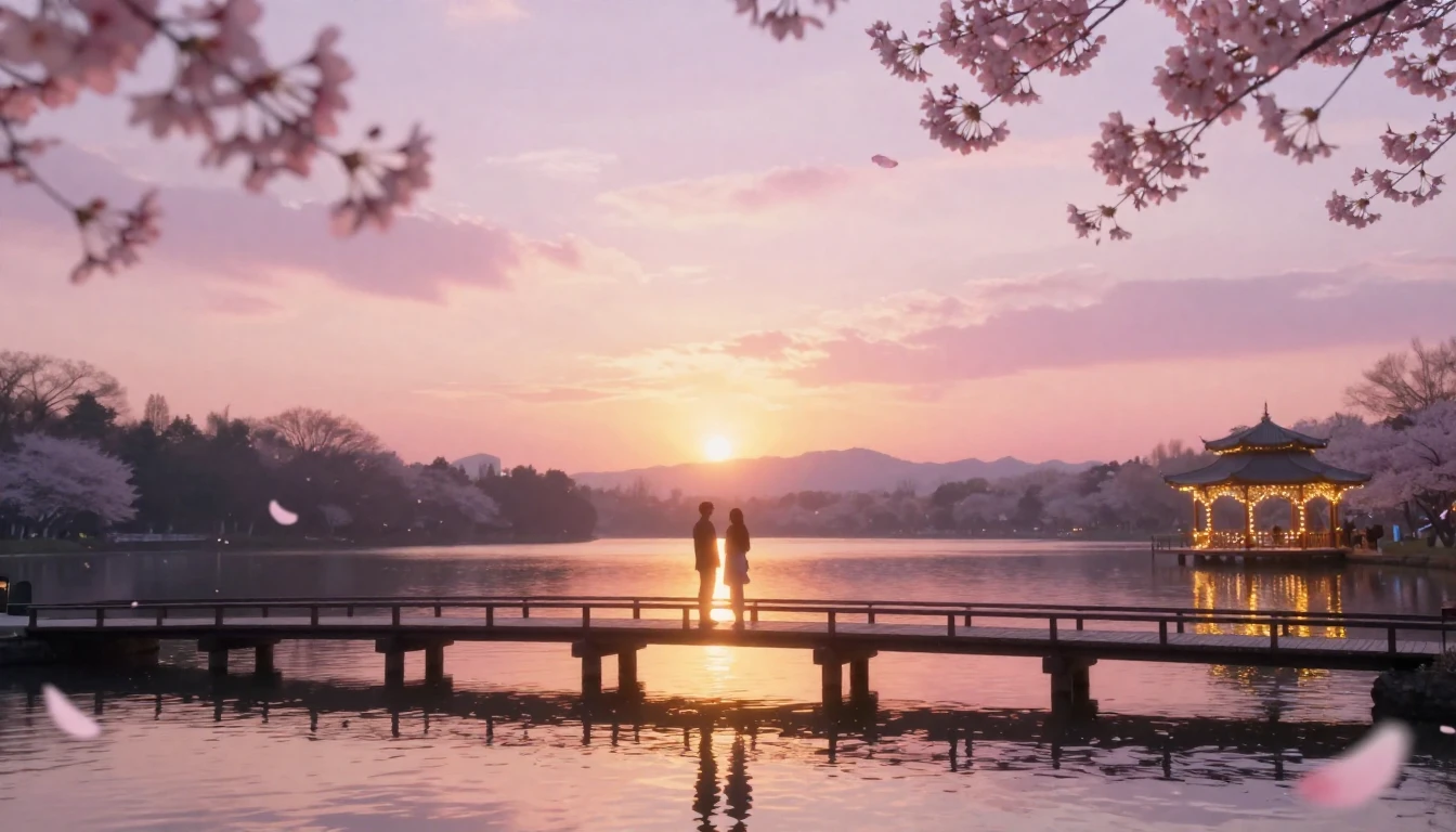 A breathtakingly beautiful scene of two glowing silhouettes ...