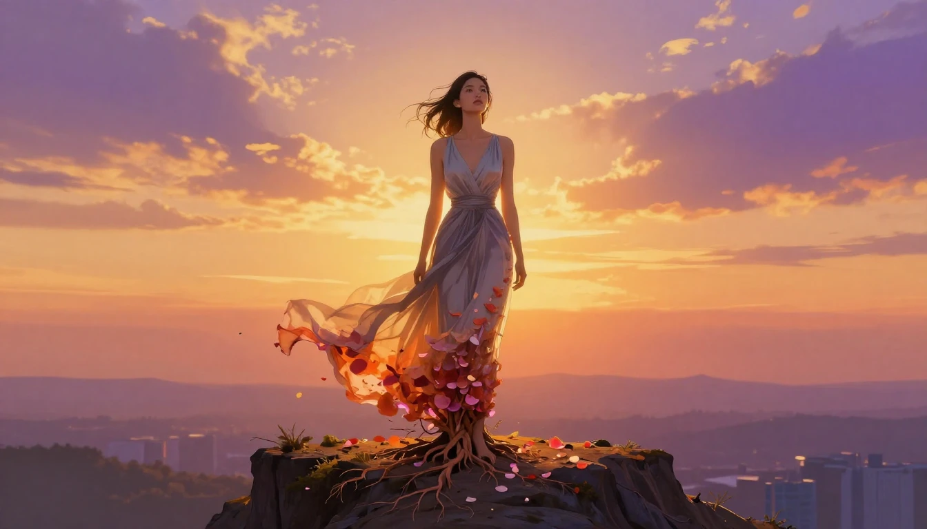 A majestic and artistic illustration of a woman standing con...