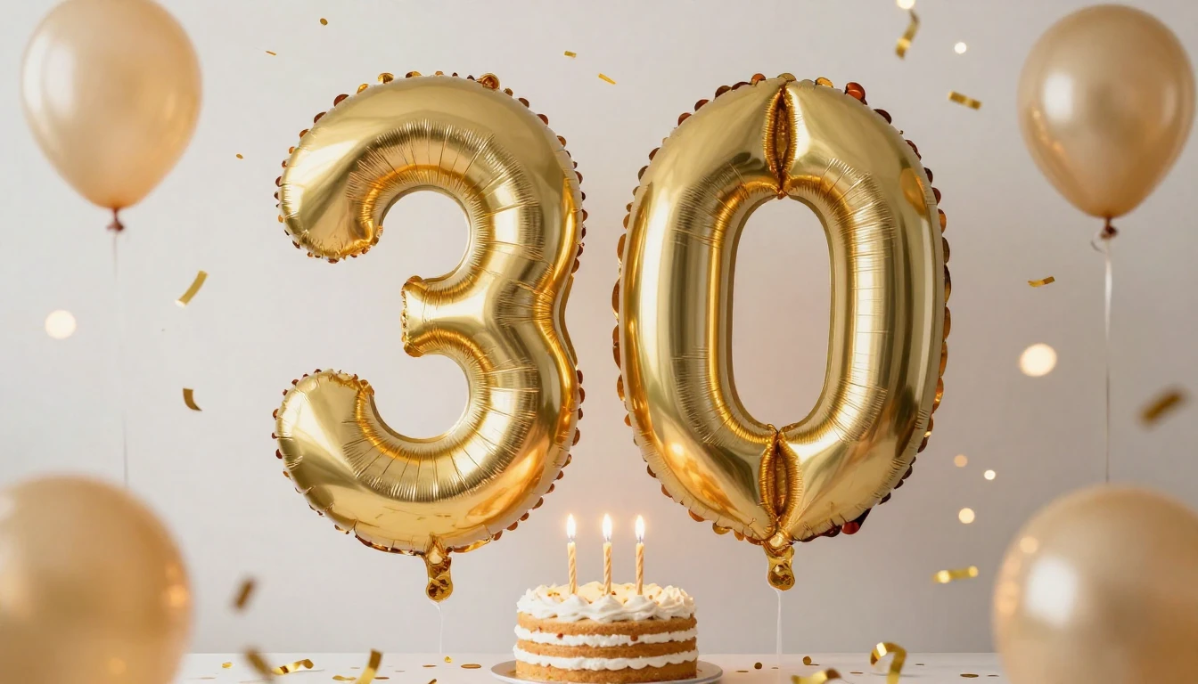 A festive and elegant birthday celebration scene for a 30th ...