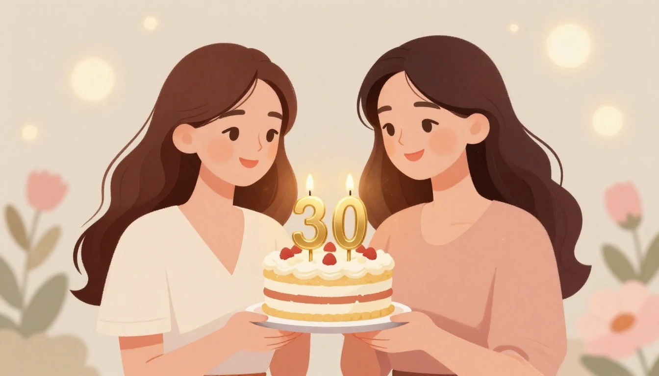 A warm and celebratory illustration of a woman turning thirt...