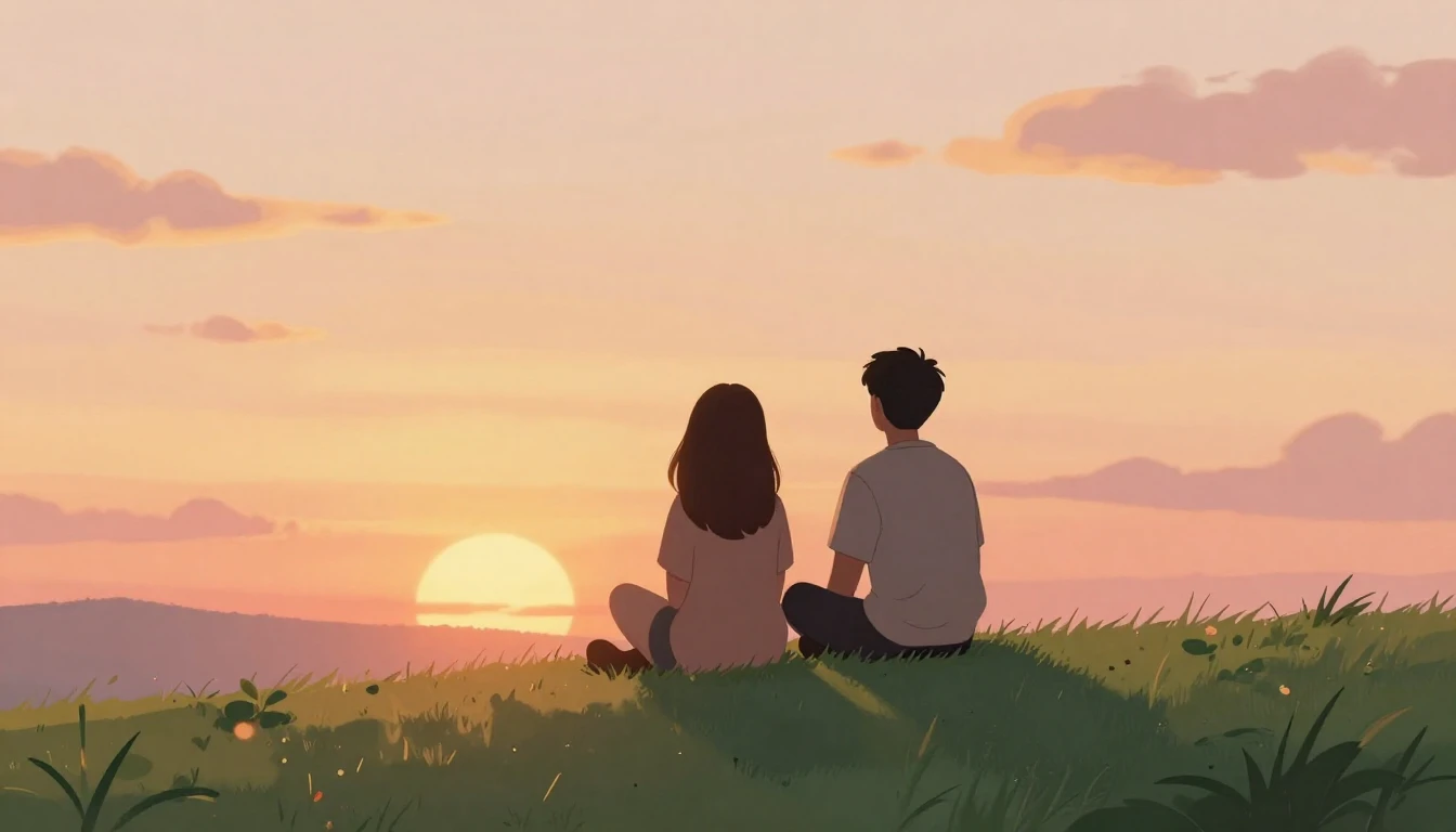 A heartwarming artistic illustration of two friends sitting ...