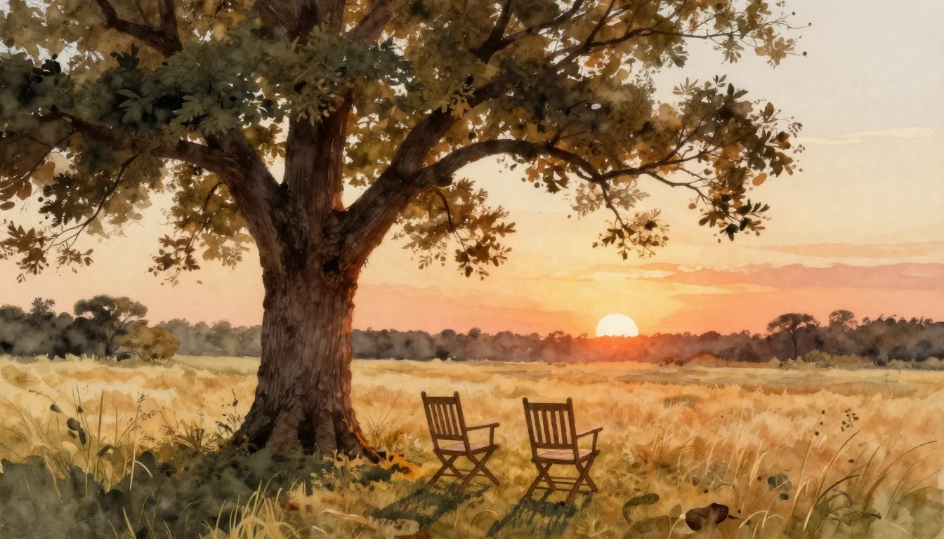 A beautiful watercolor painting depicting a serene outdoor s...