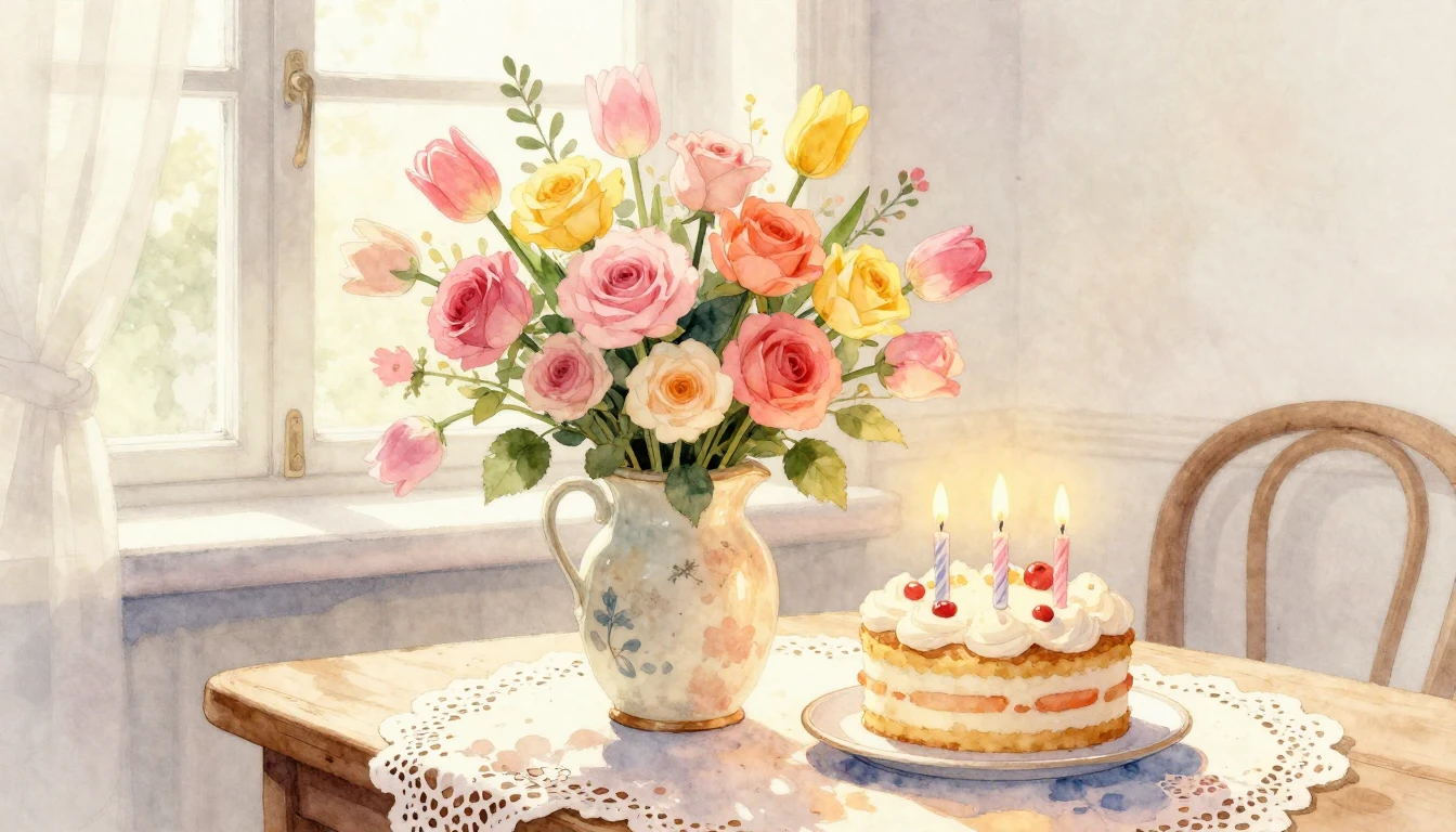 A heartwarming watercolor painting depicting a beautiful bou...