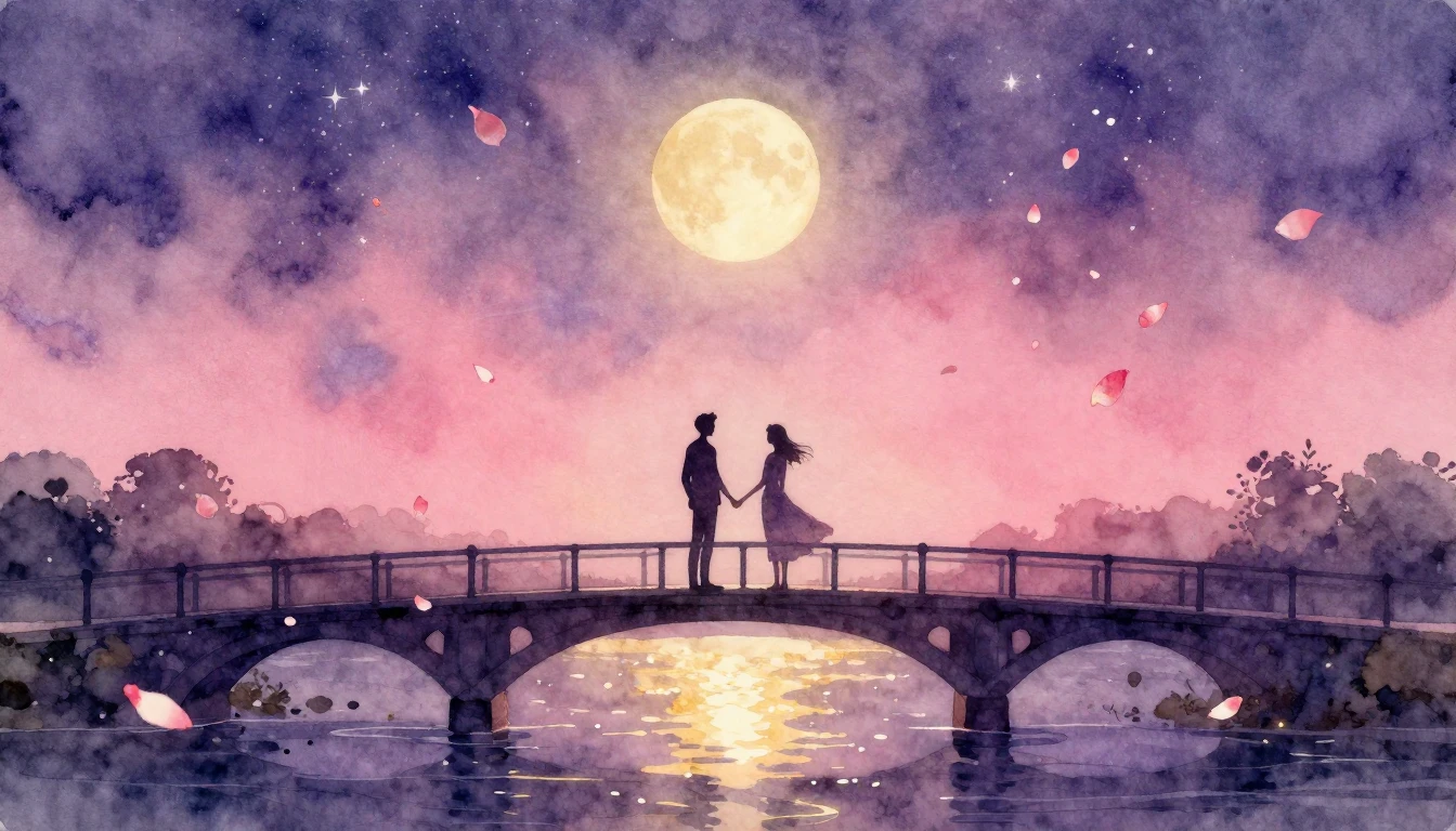 A beautiful watercolor painting of two silhouettes standing ...