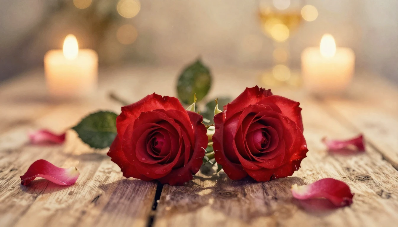 A soft watercolor painting of two elegant red roses intertwi...