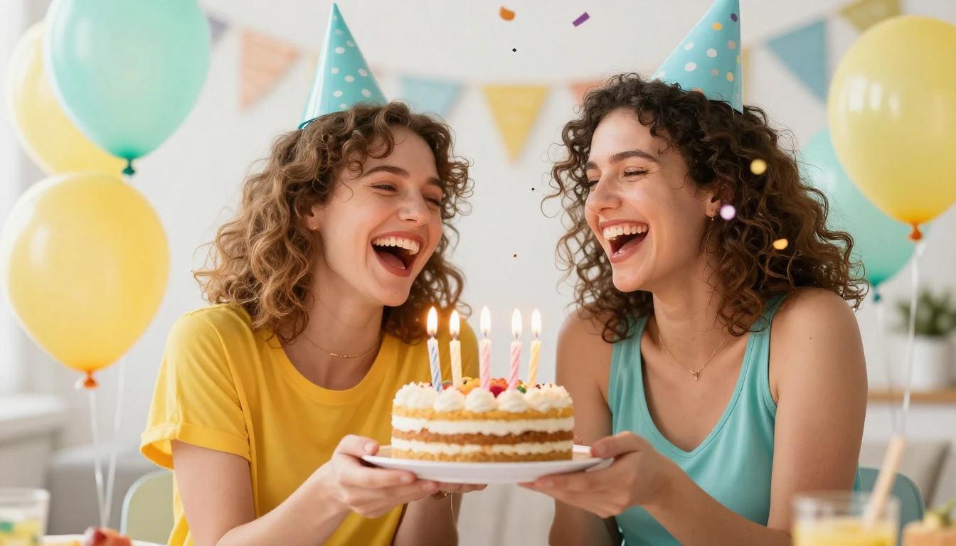 A vibrant and joyful scene of a birthday celebration, two be...