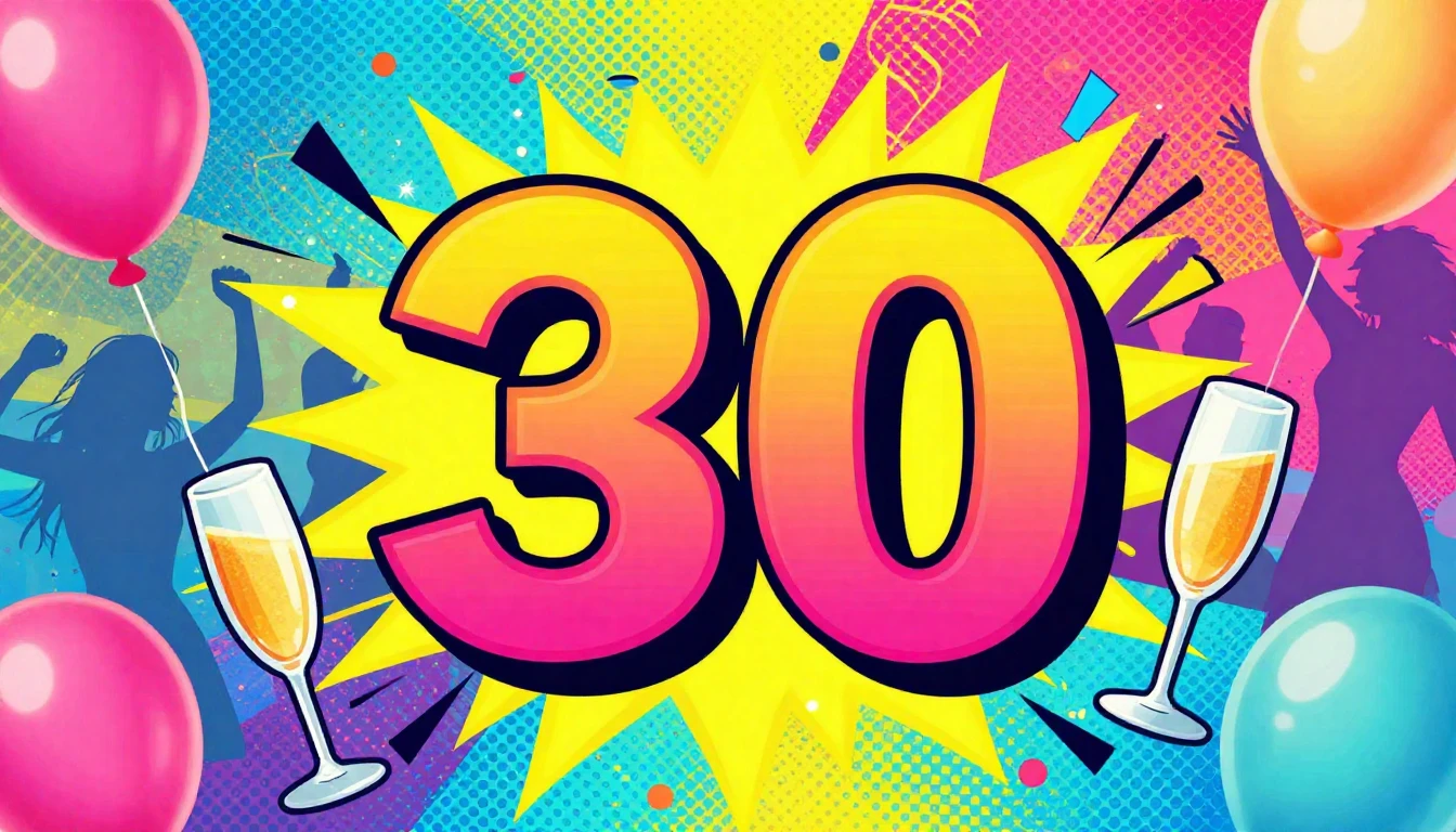 A vibrant and energetic birthday party scene, large number 3...