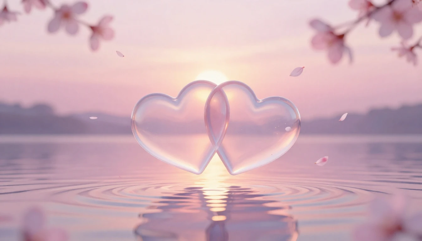 A delicate and ethereal scene featuring two intertwined tran...