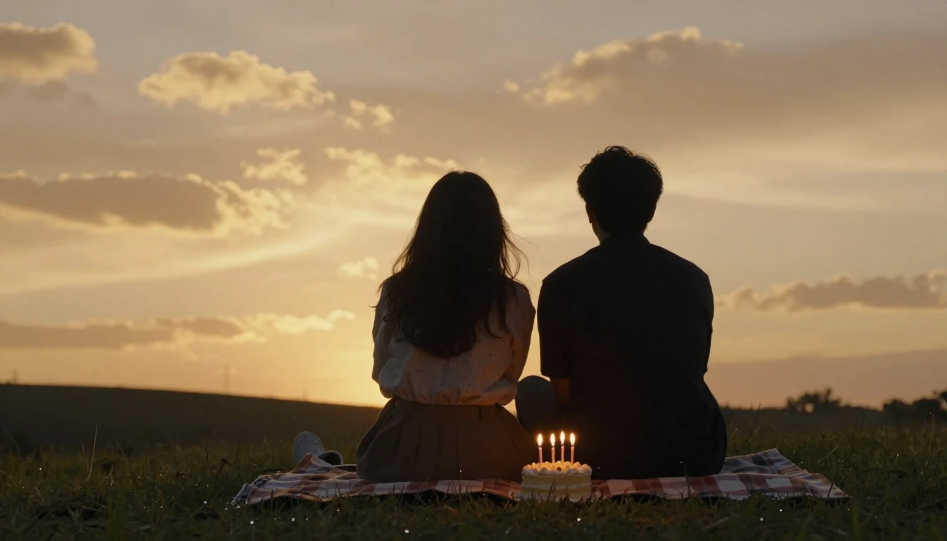 Two silhouettes of friends sitting side by side on a grassy ...