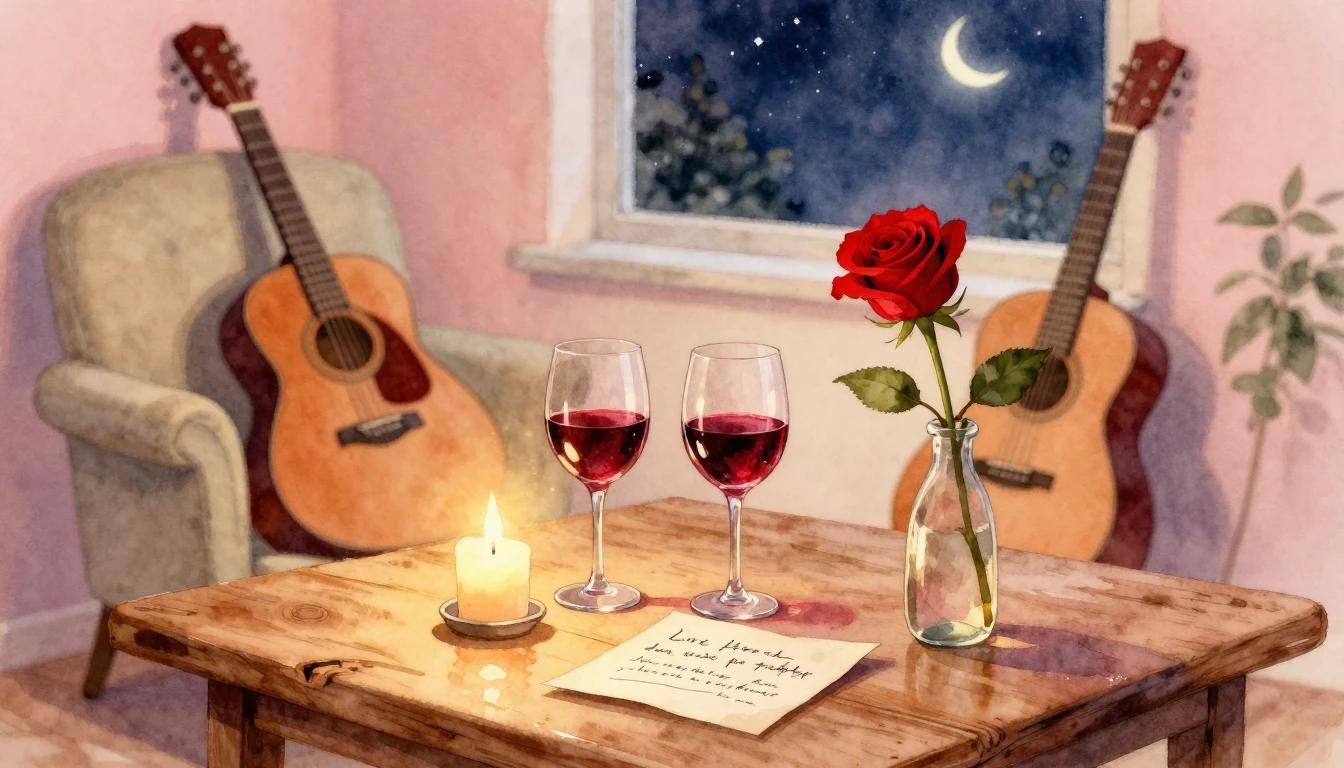 A soft and romantic watercolor painting depicting an intimat...