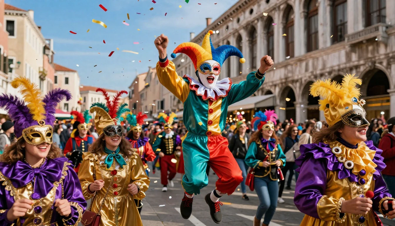 A vibrant and explosive street celebration during Carnival i...