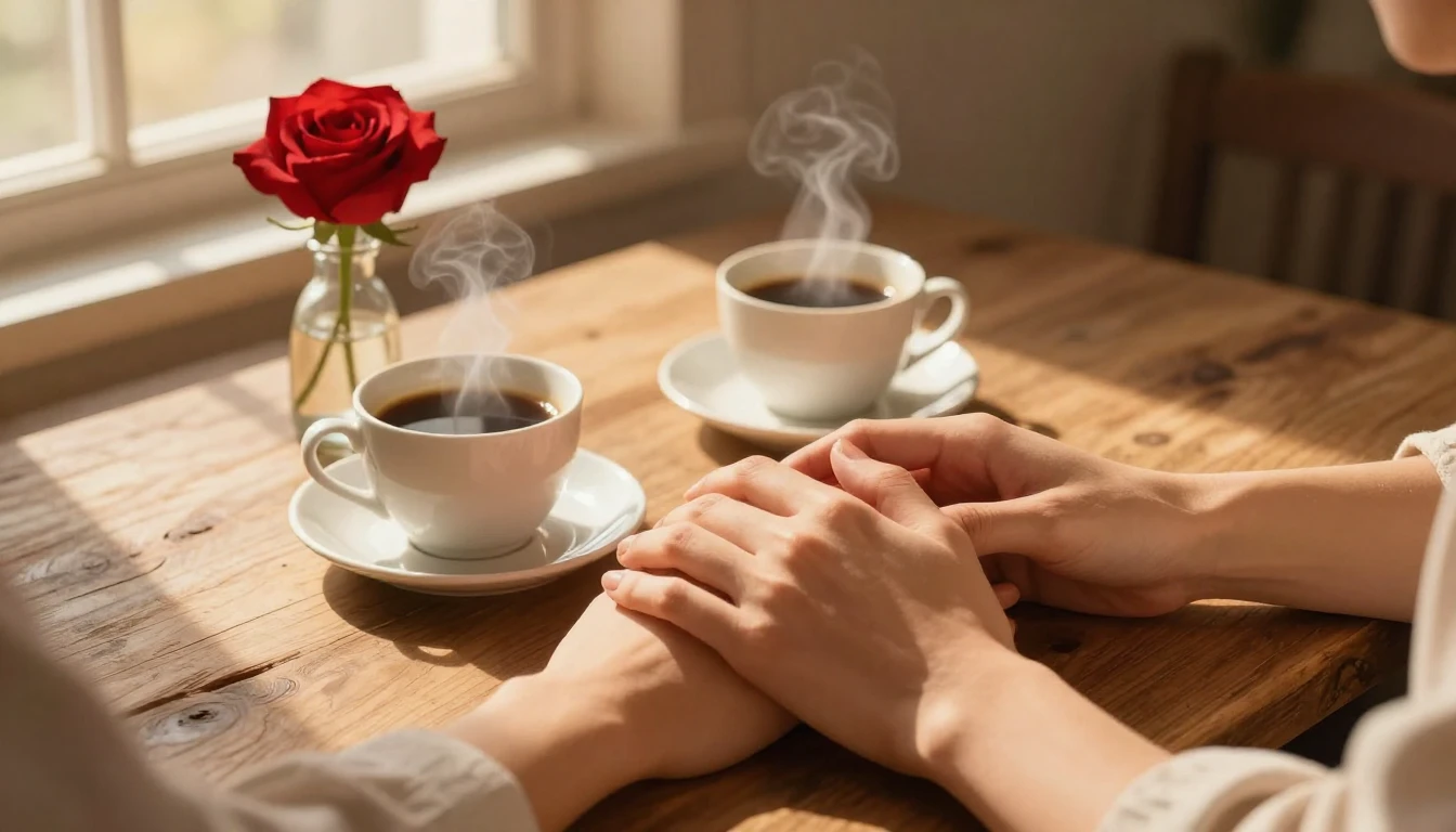 A warm and intimate close-up illustration of two hands gentl...