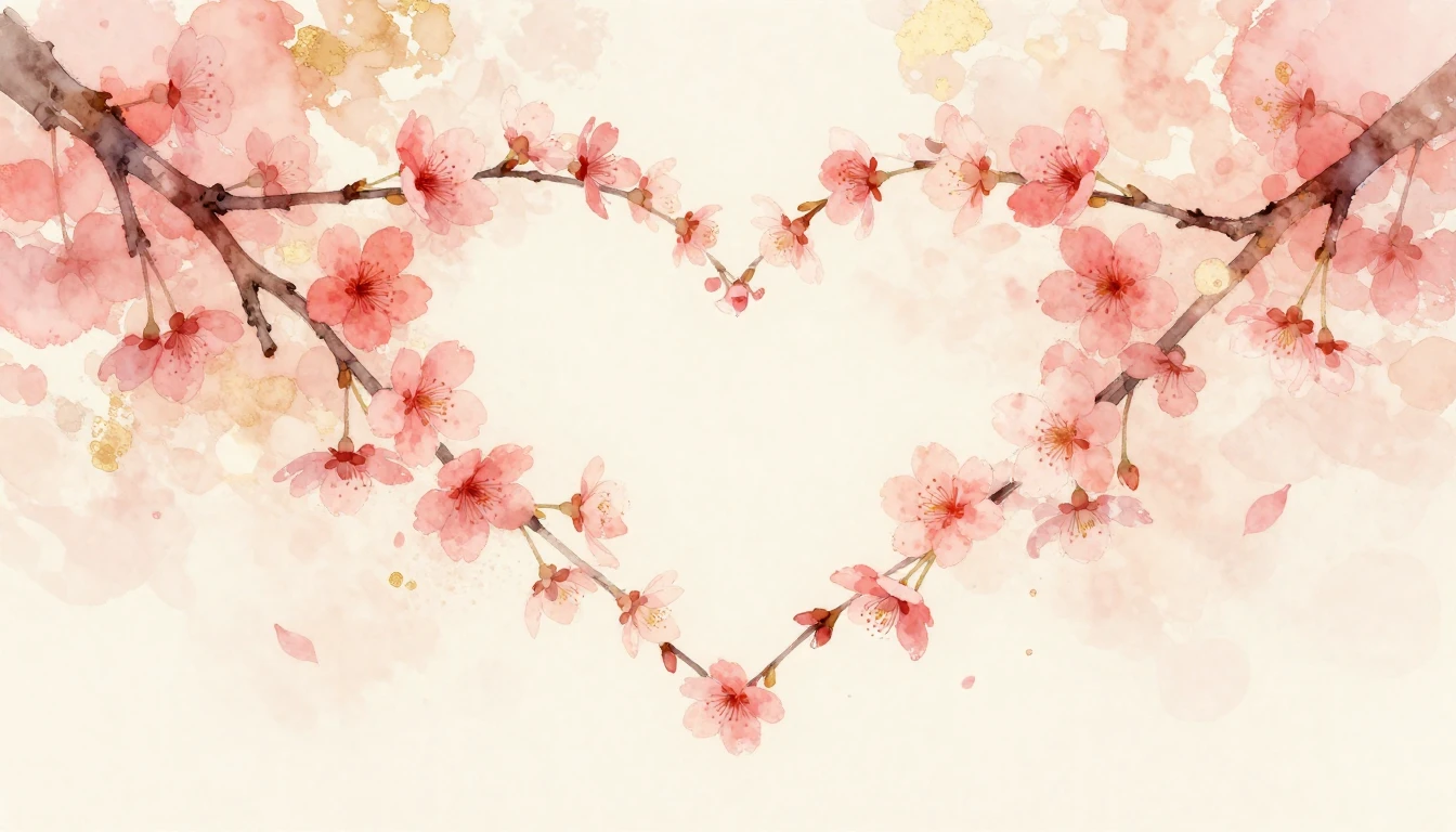 A delicate watercolor painting of two intertwined cherry blo...