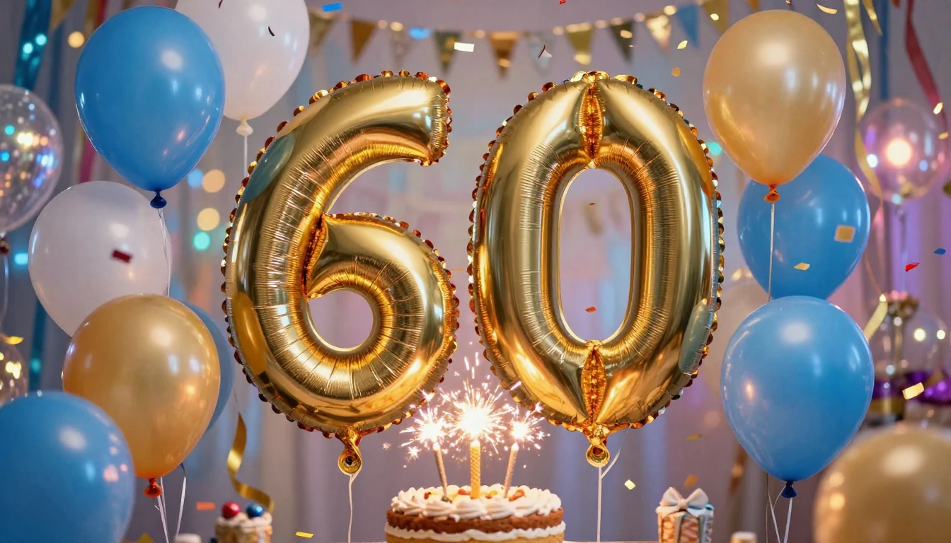 A vibrant and festive birthday celebration scene focusing on...