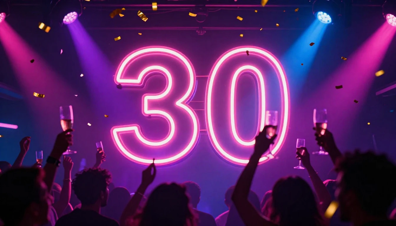 A vibrant and celebratory album cover design featuring a lar...