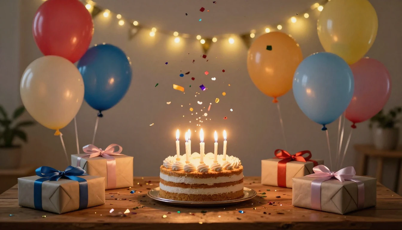 A joyful and vibrant birthday celebration scene. A beautiful...