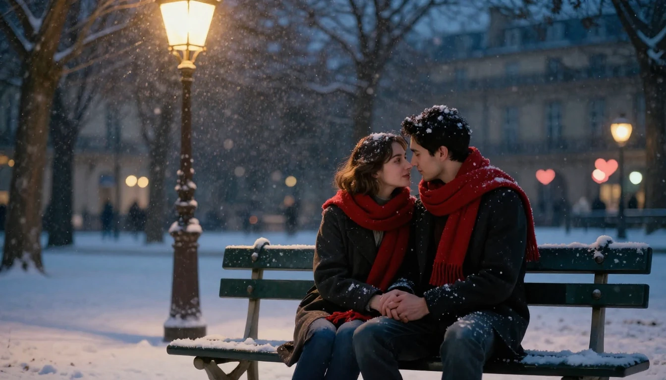 A romantic and dreamy scene featuring a couple sitting on a ...