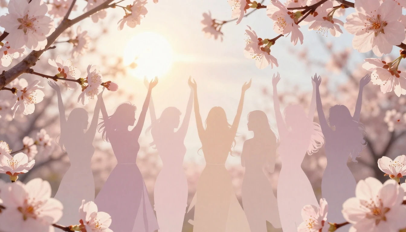 A beautiful spring scene with blooming flowers, a glowing su...