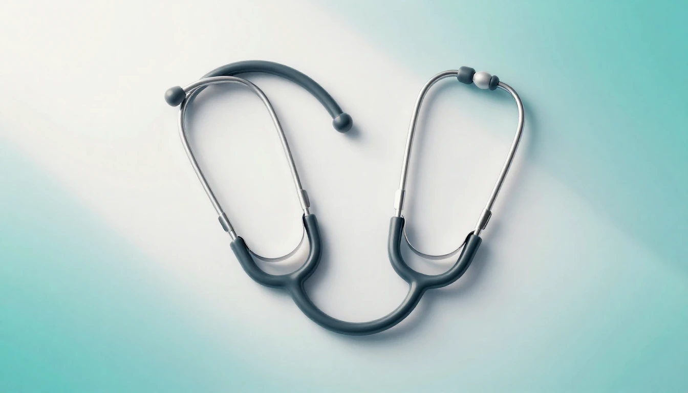 A clean and serene composition featuring a stylized stethosc...