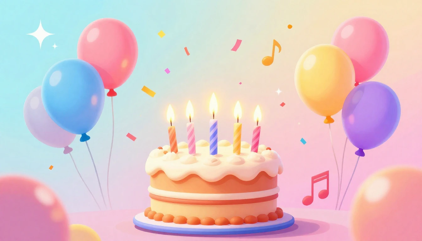 A vibrant and festive birthday celebration scene in a modern...