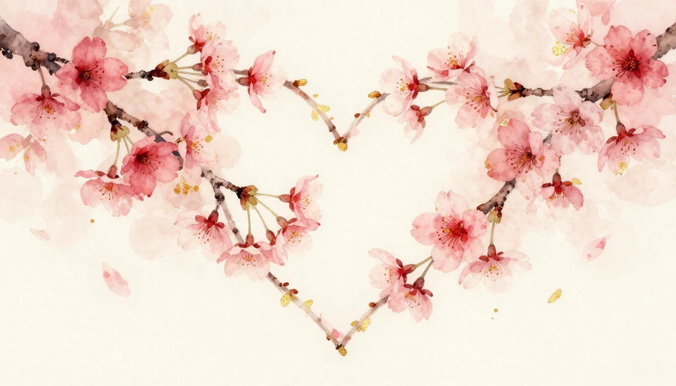 A delicate watercolor painting of two intertwined cherry blo...