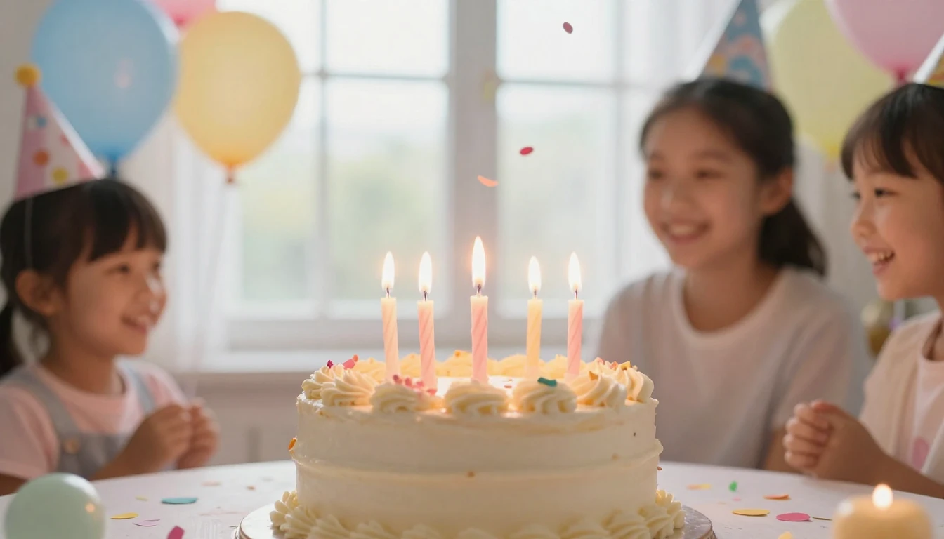 A bright and festive birthday celebration scene, focusing on...